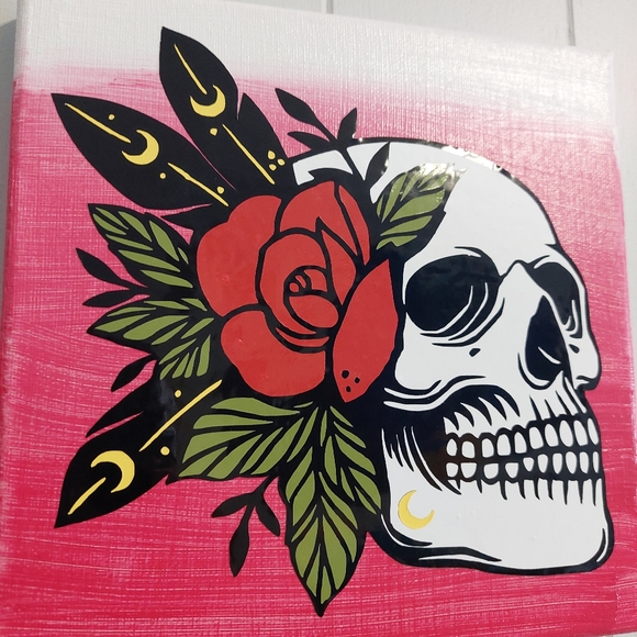 Skull and rose vinyl on canvas - Picture 2 of 4
